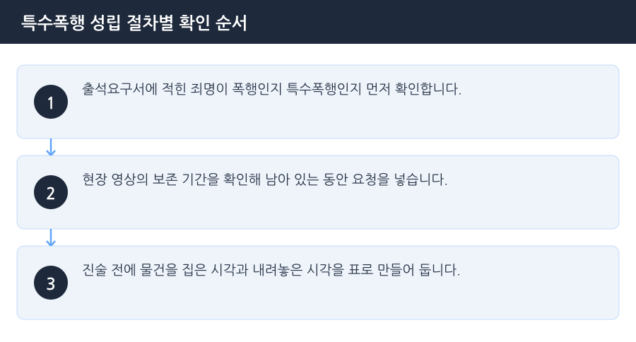 특수폭행 성립 절차별 확인 순서 흐름도 — 부천특수폭행변호사